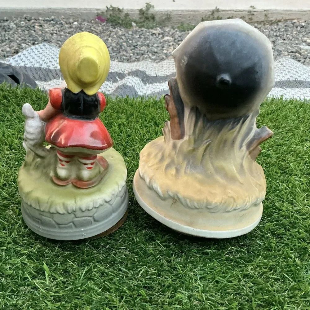 Lot of 2 Vintage Porcelain Child Figurines Girl Lamb Children Umbrella Music Box